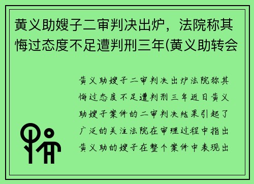 黄义助嫂子二审判决出炉，法院称其悔过态度不足遭判刑三年(黄义助转会)