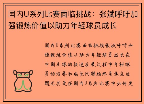 国内U系列比赛面临挑战：张斌呼吁加强锻炼价值以助力年轻球员成长